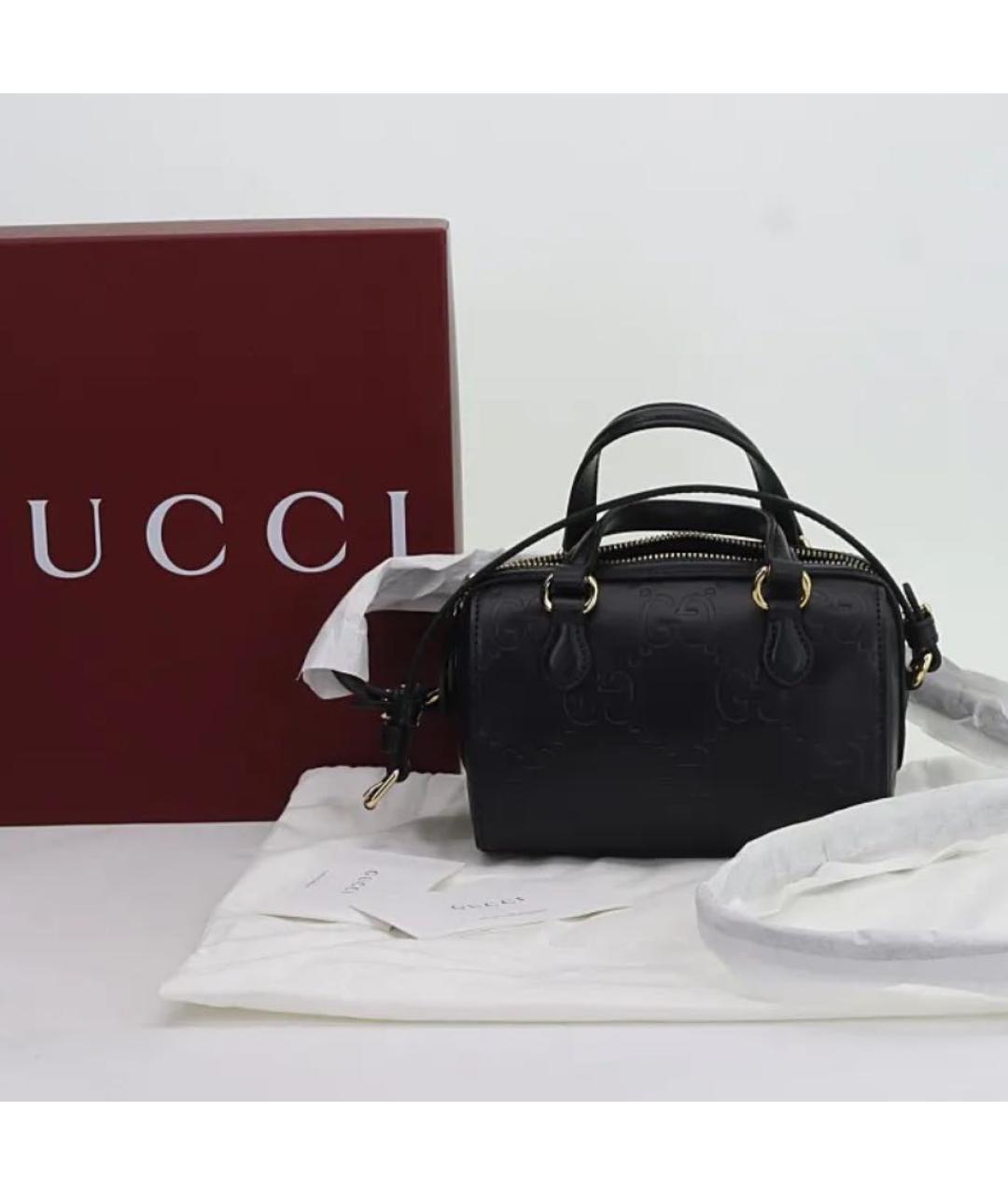 GUCCI Черная кожаная сумка с короткими ручками, фото 5