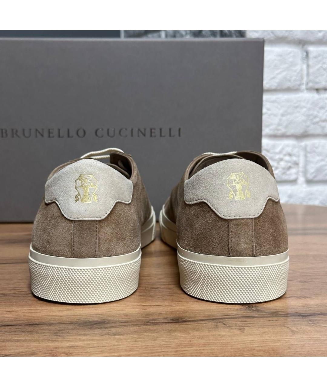 BRUNELLO CUCINELLI Бежевые замшевые низкие кроссовки / кеды, фото 4