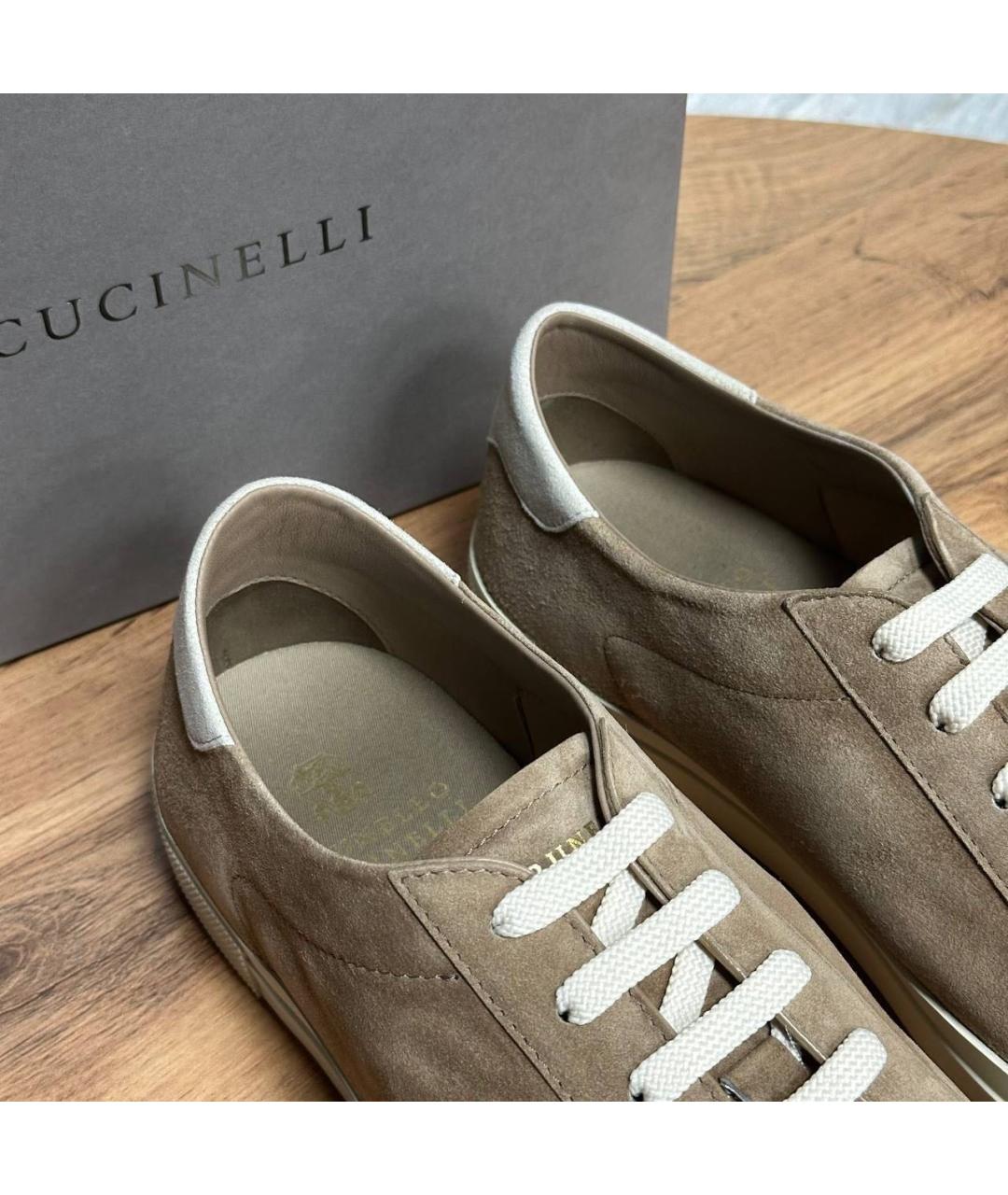BRUNELLO CUCINELLI Бежевые замшевые низкие кроссовки / кеды, фото 3