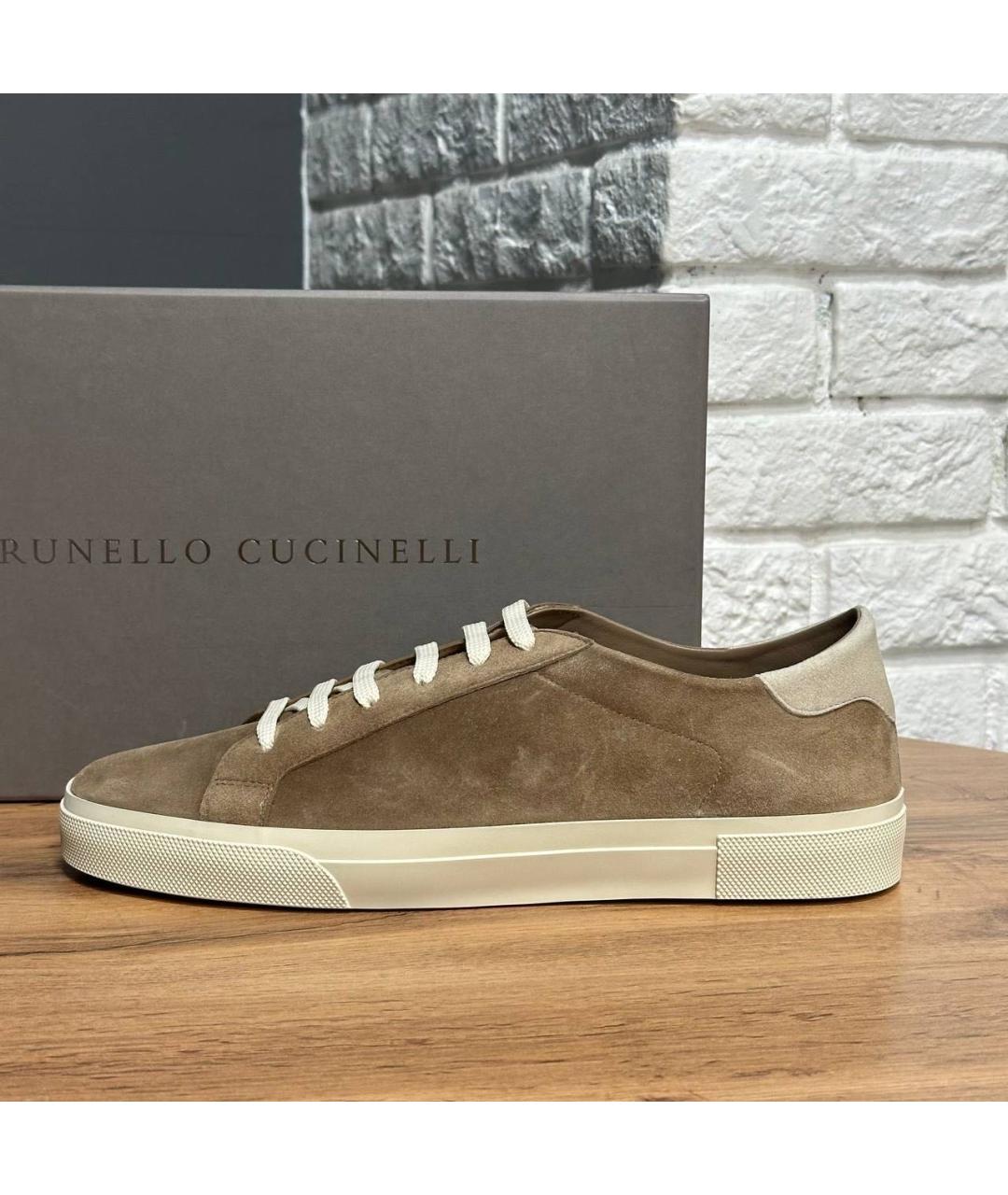 BRUNELLO CUCINELLI Бежевые замшевые низкие кроссовки / кеды, фото 6