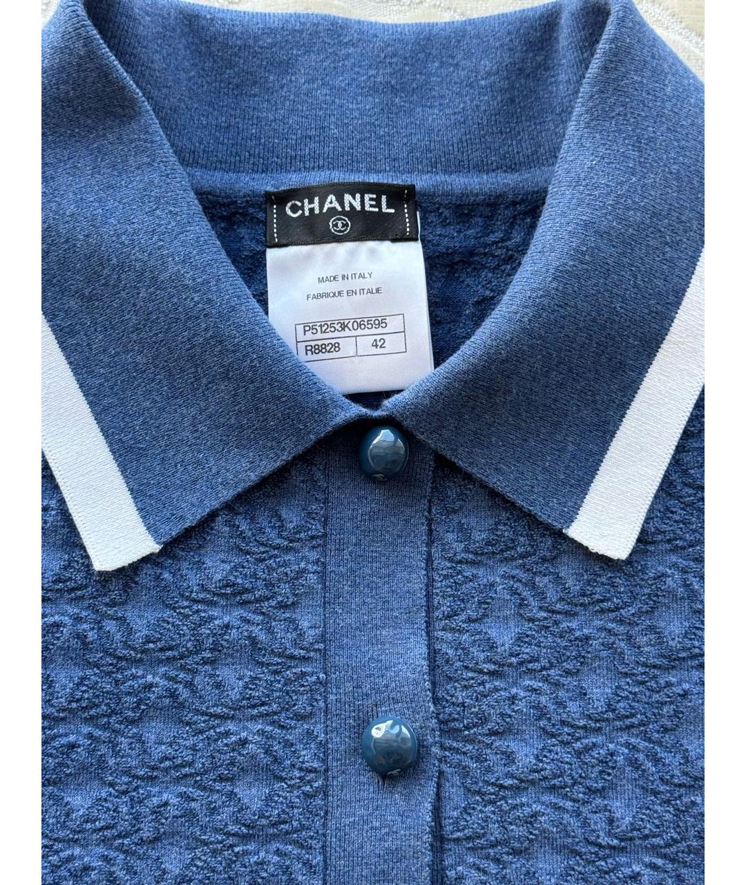 CHANEL Темно-синяя хлопко-эластановая блузы, фото 3