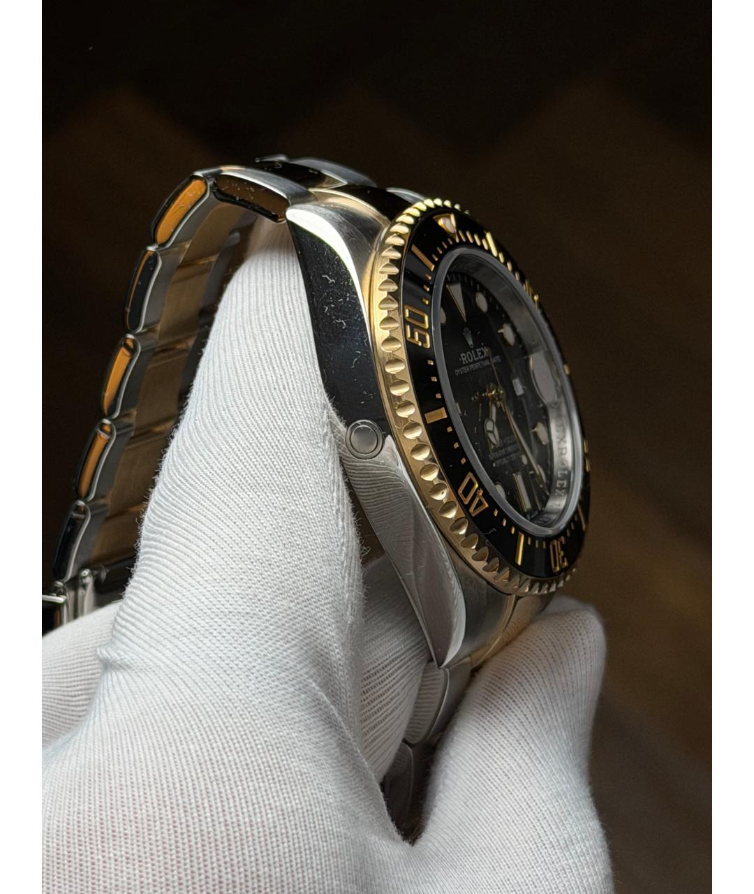ROLEX Черные часы из желтого золота, фото 5