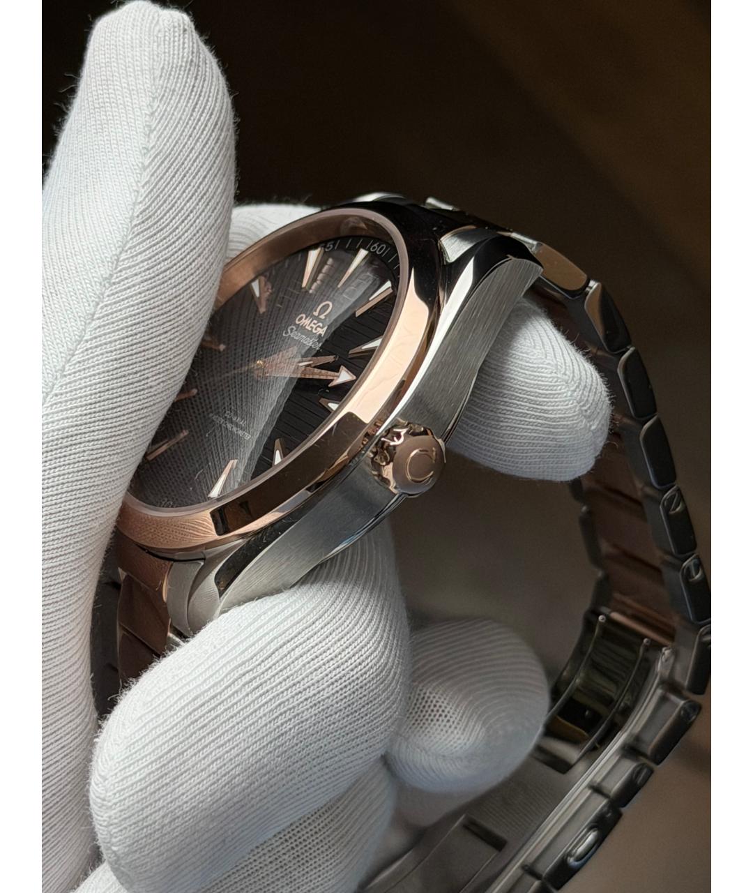 OMEGA Черные часы из розового золота, фото 4