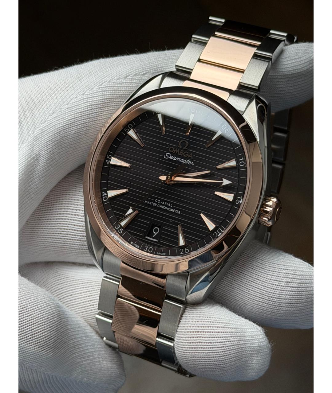 OMEGA Черные часы из розового золота, фото 2