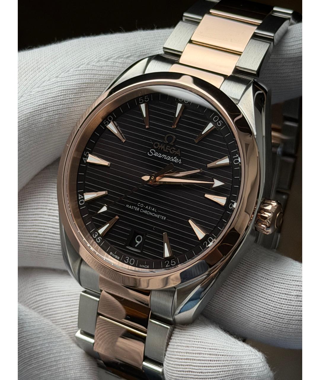 OMEGA Черные часы из розового золота, фото 3