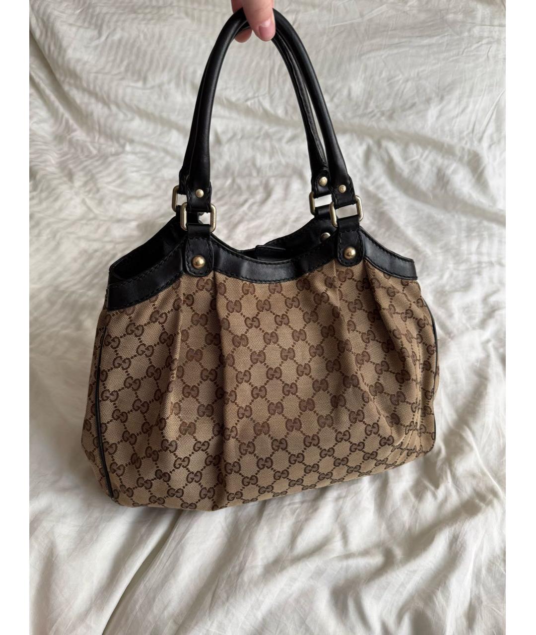 GUCCI Бежевая тканевая сумка с короткими ручками, фото 2