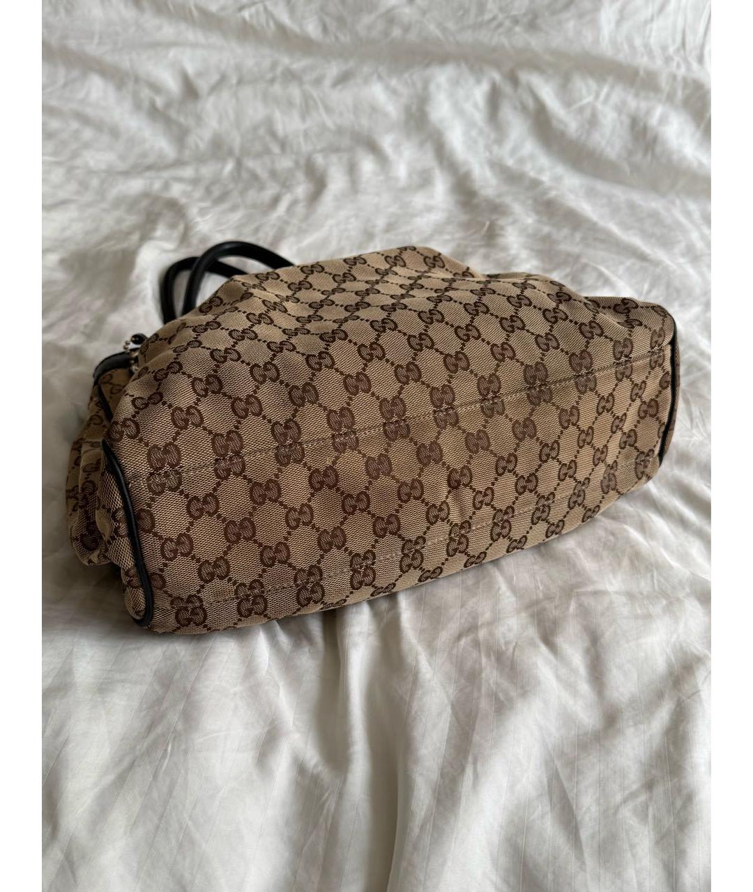 GUCCI Бежевая тканевая сумка с короткими ручками, фото 3