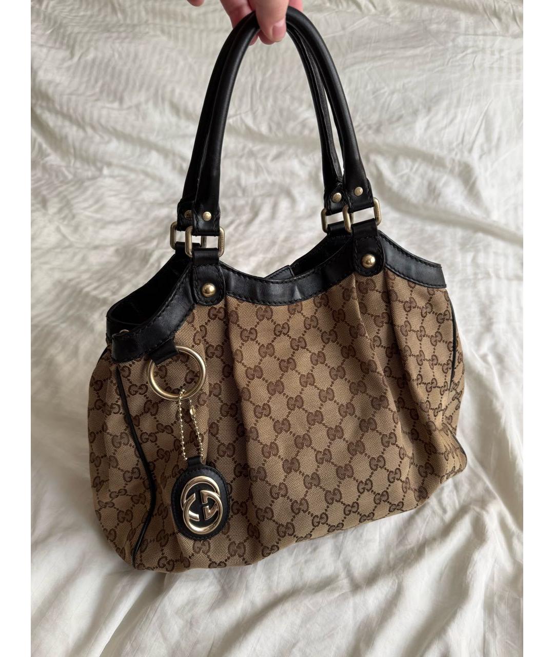 GUCCI Бежевая тканевая сумка с короткими ручками, фото 9