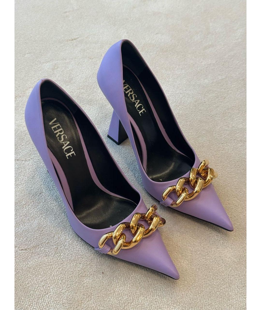 VERSACE Фиолетовые кожаные туфли, фото 5