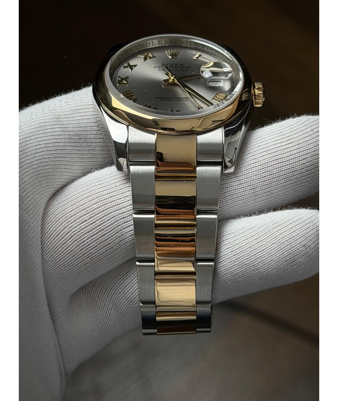 ROLEX Серые часы из желтого золота, фото 6