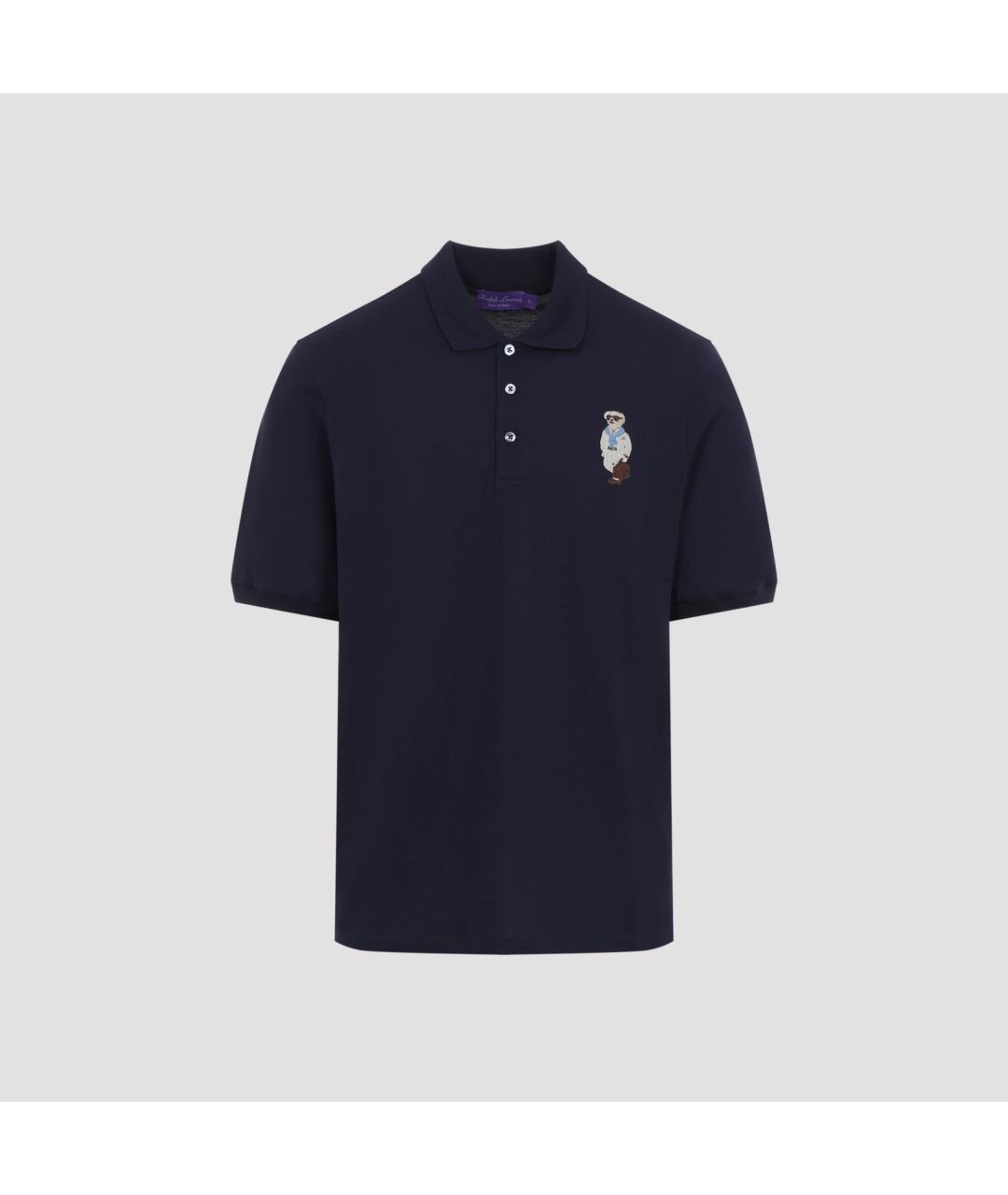 RALPH LAUREN PURPLE LABEL Темно-синее хлопковое поло с коротким рукавом, фото 2