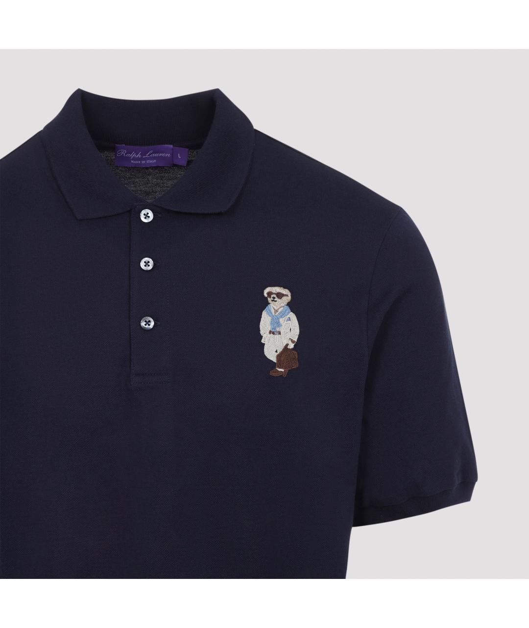 RALPH LAUREN PURPLE LABEL Темно-синее хлопковое поло с коротким рукавом, фото 4