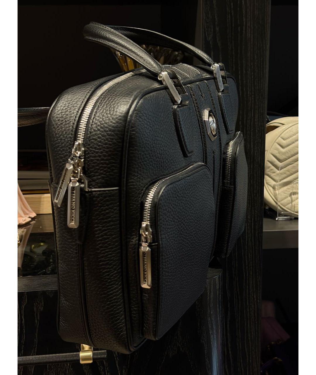 STEFANO RICCI Черный кожаный портфель, фото 2