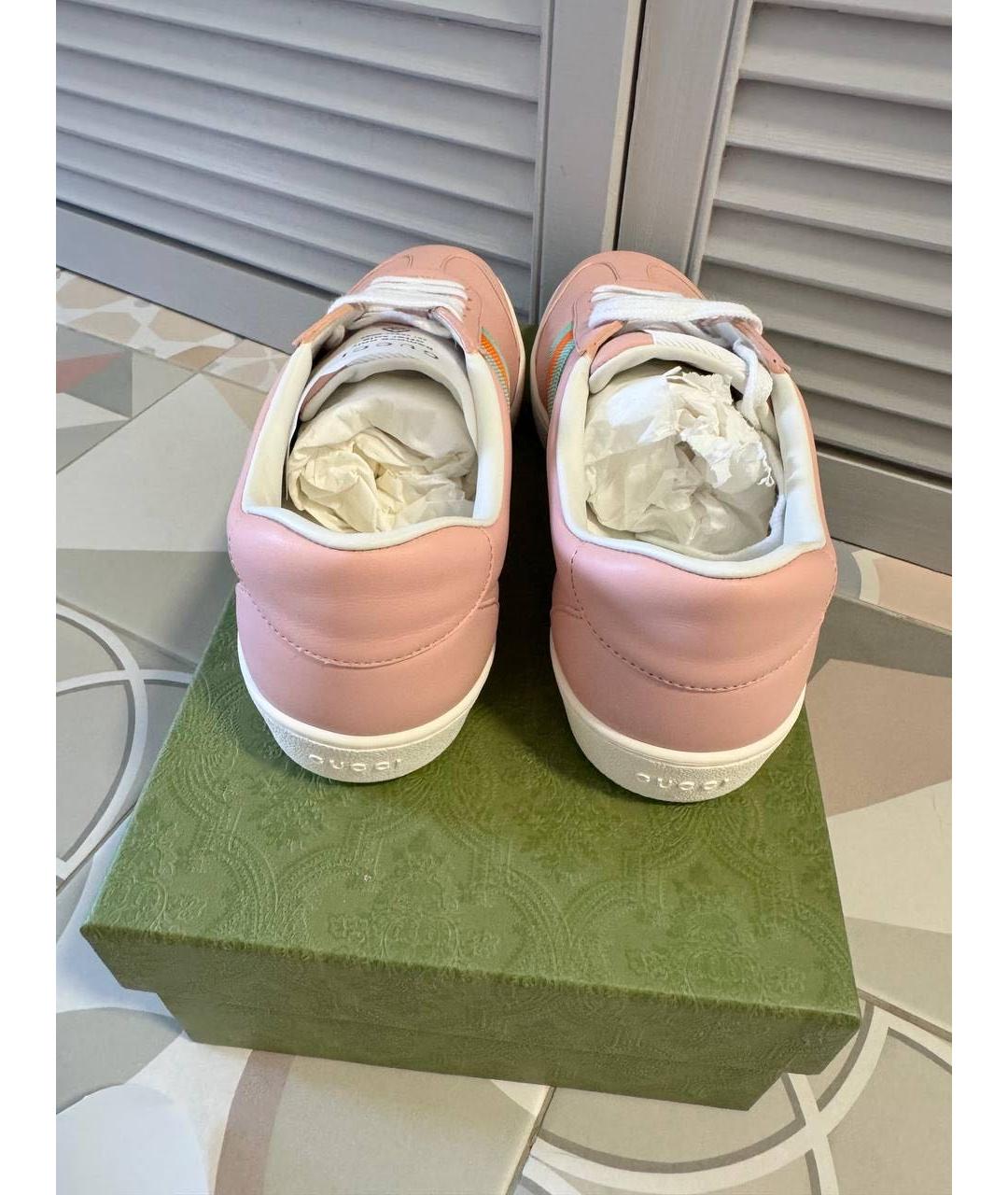GUCCI Розовые кожаные кроссовки, фото 4