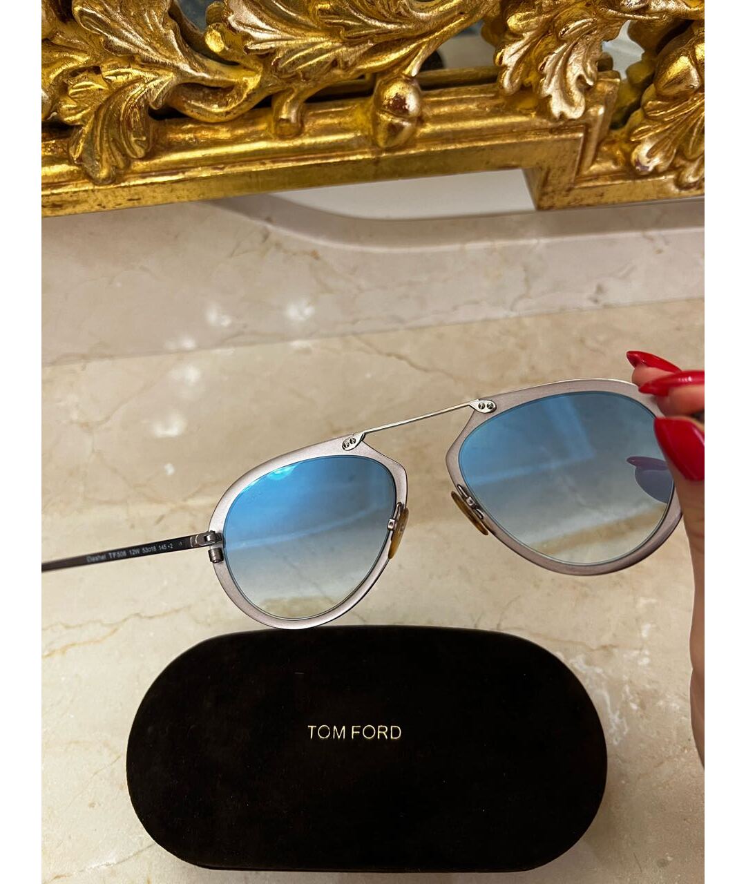 TOM FORD Темно-синие металлические солнцезащитные очки, фото 6