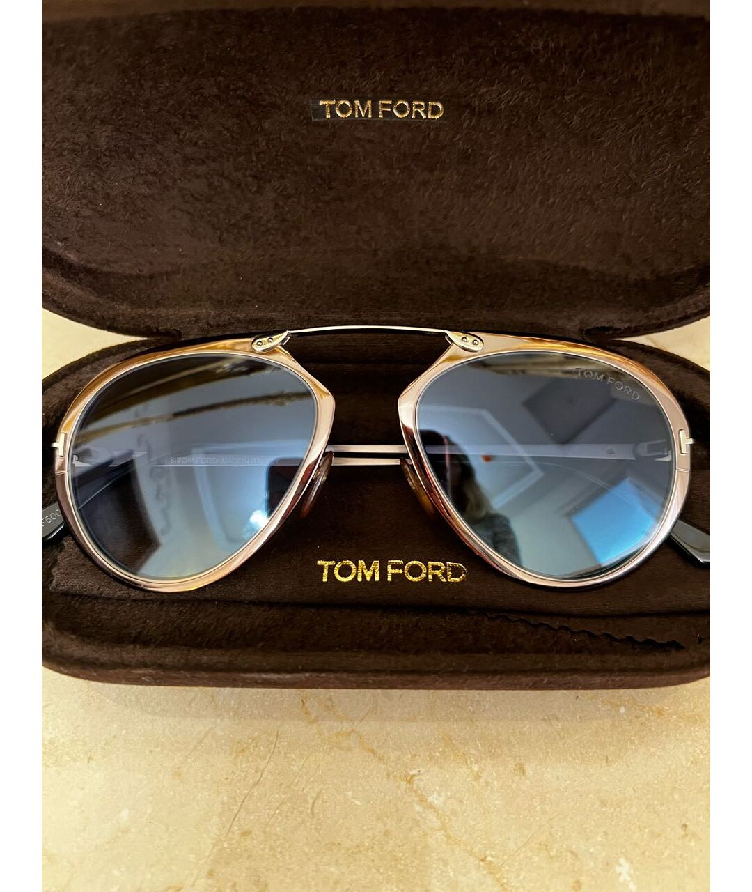 TOM FORD Темно-синие металлические солнцезащитные очки, фото 7