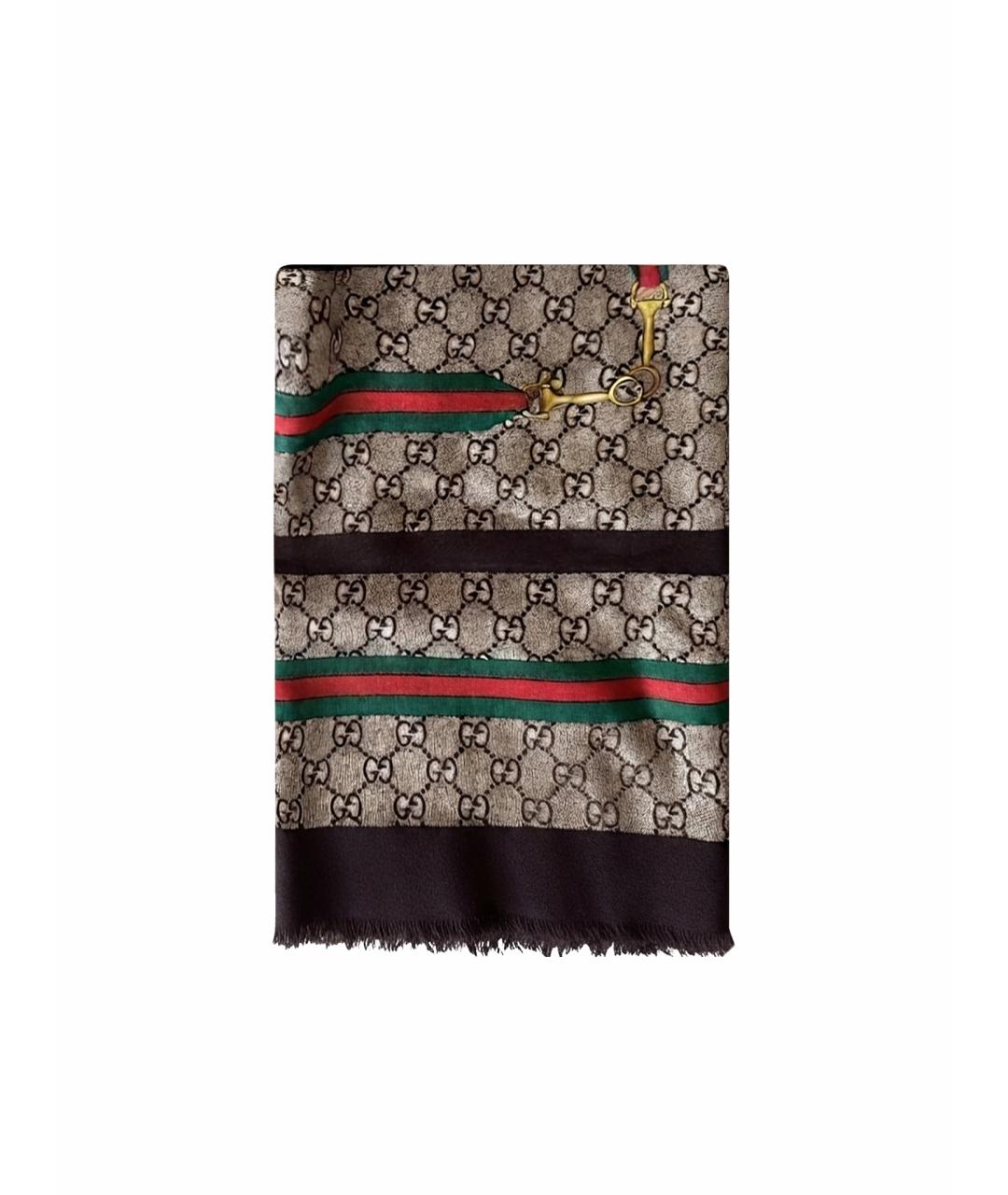 GUCCI Коричневый шелковый платок, фото 1