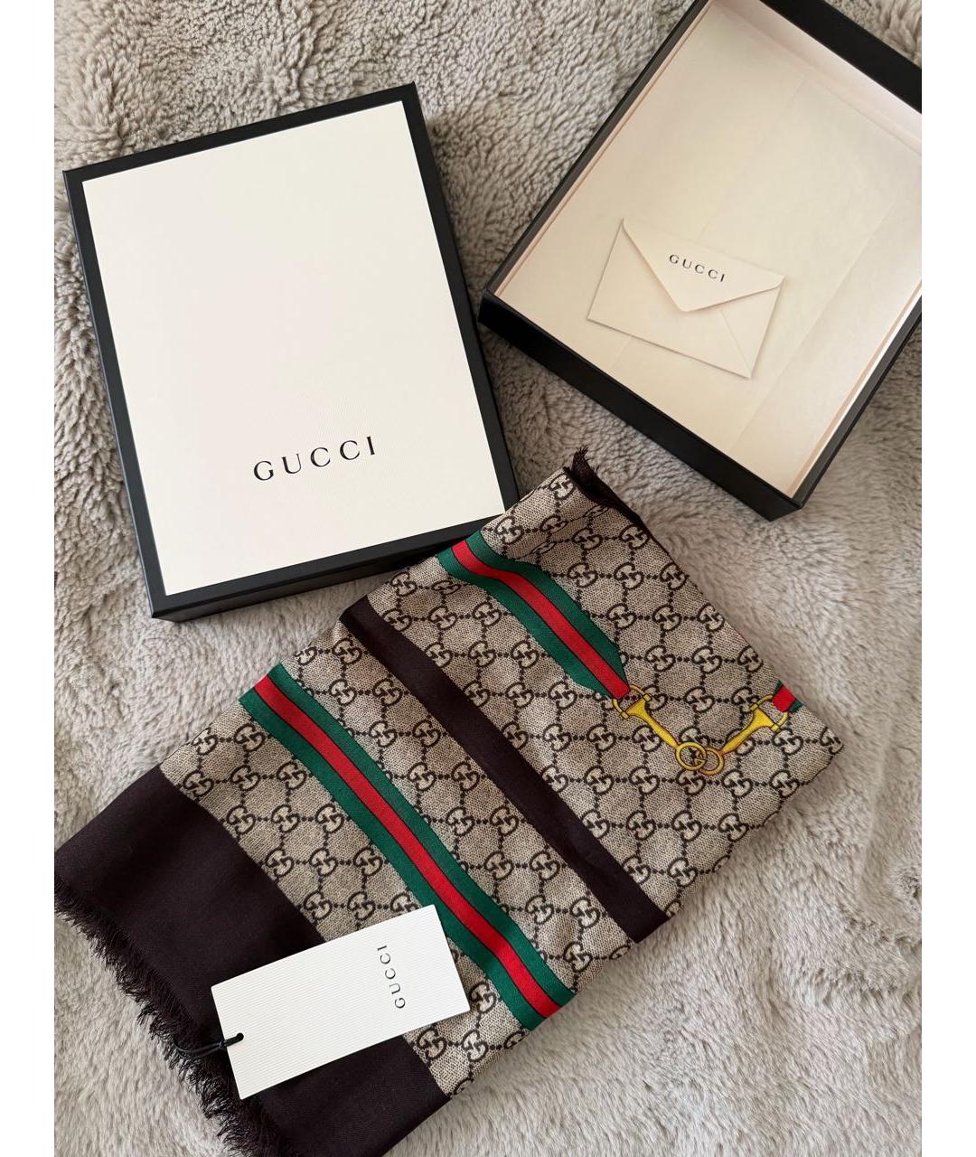GUCCI Коричневый шелковый платок, фото 5