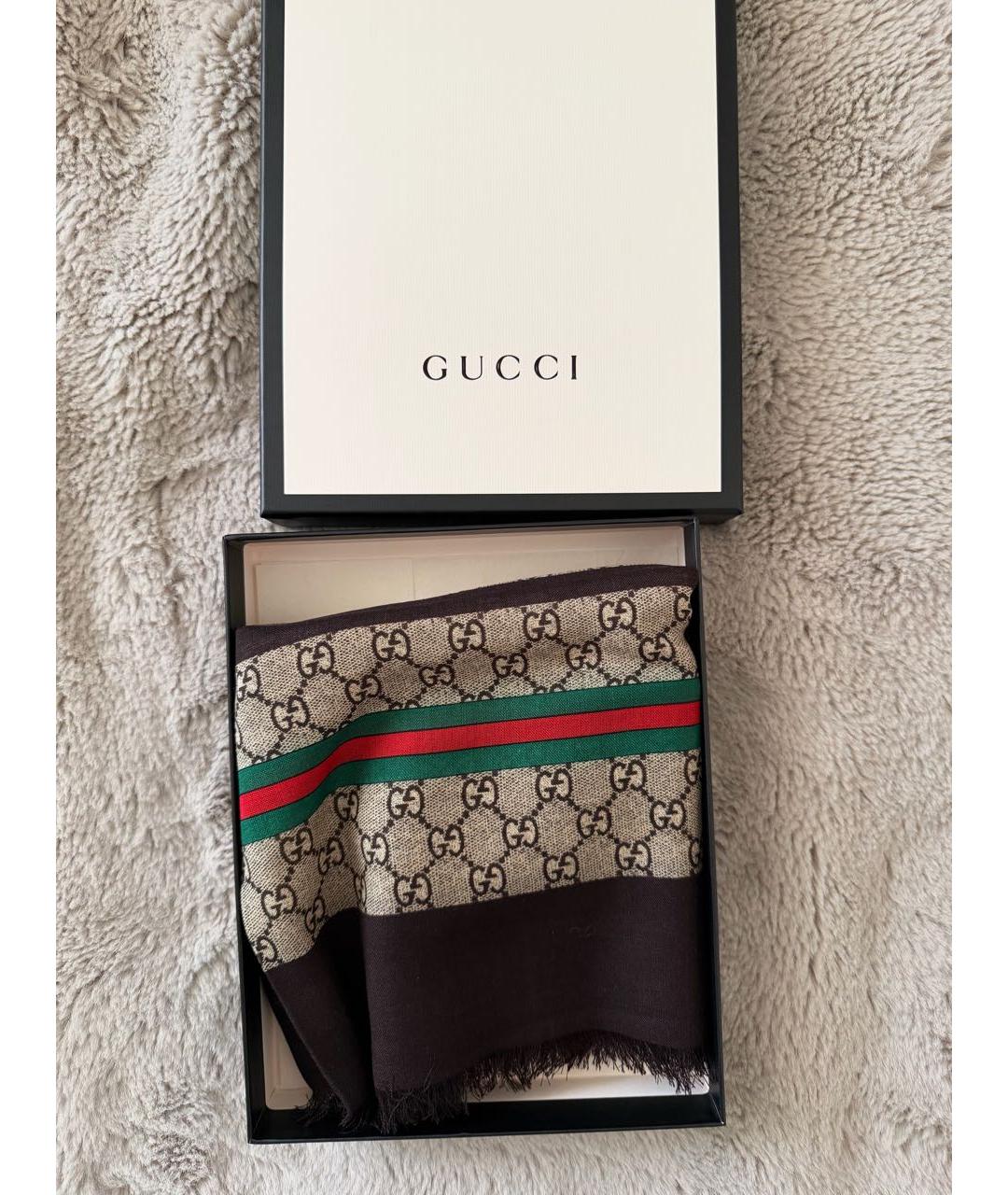 GUCCI Коричневый шелковый платок, фото 2