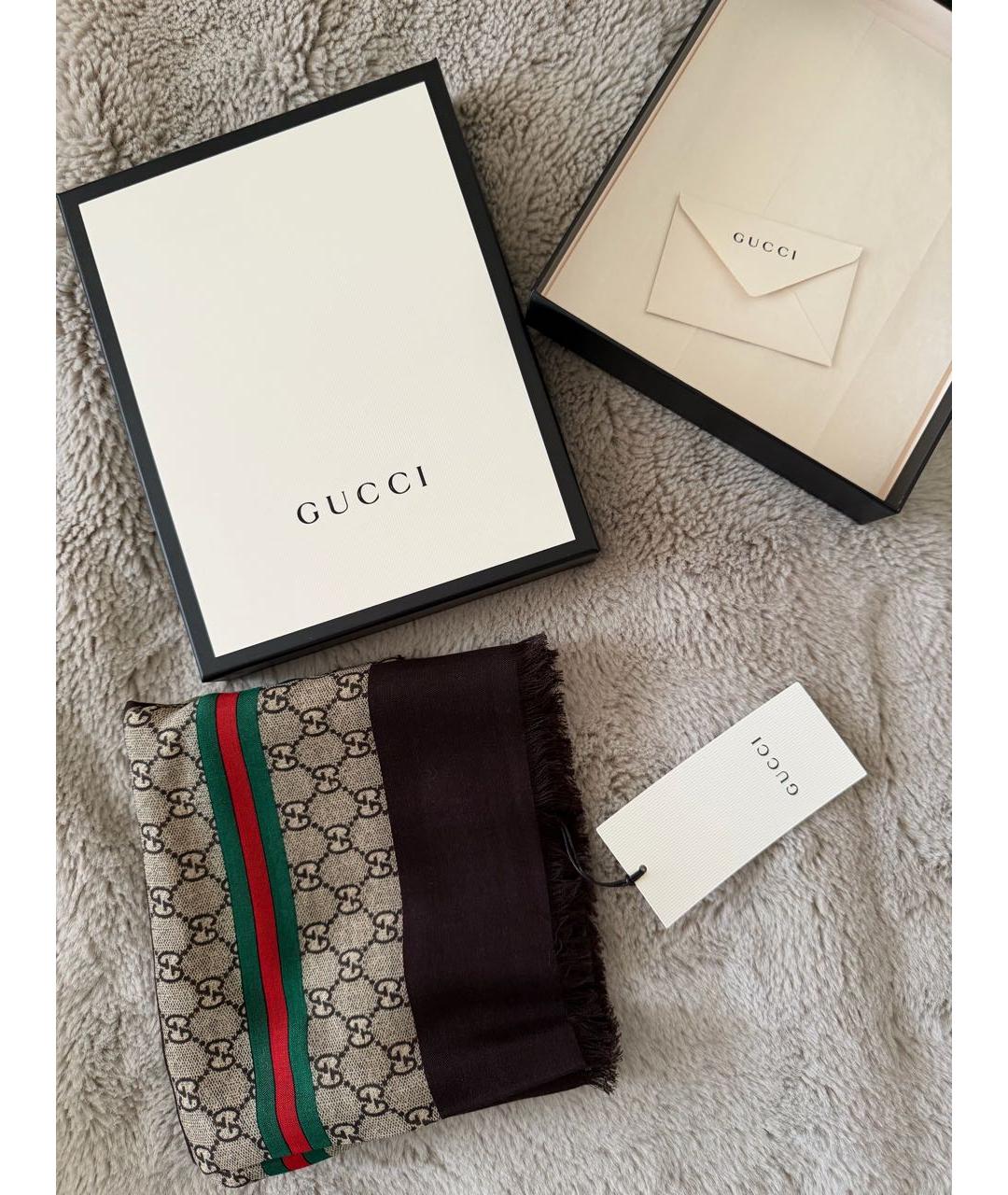 GUCCI Коричневый шелковый платок, фото 3