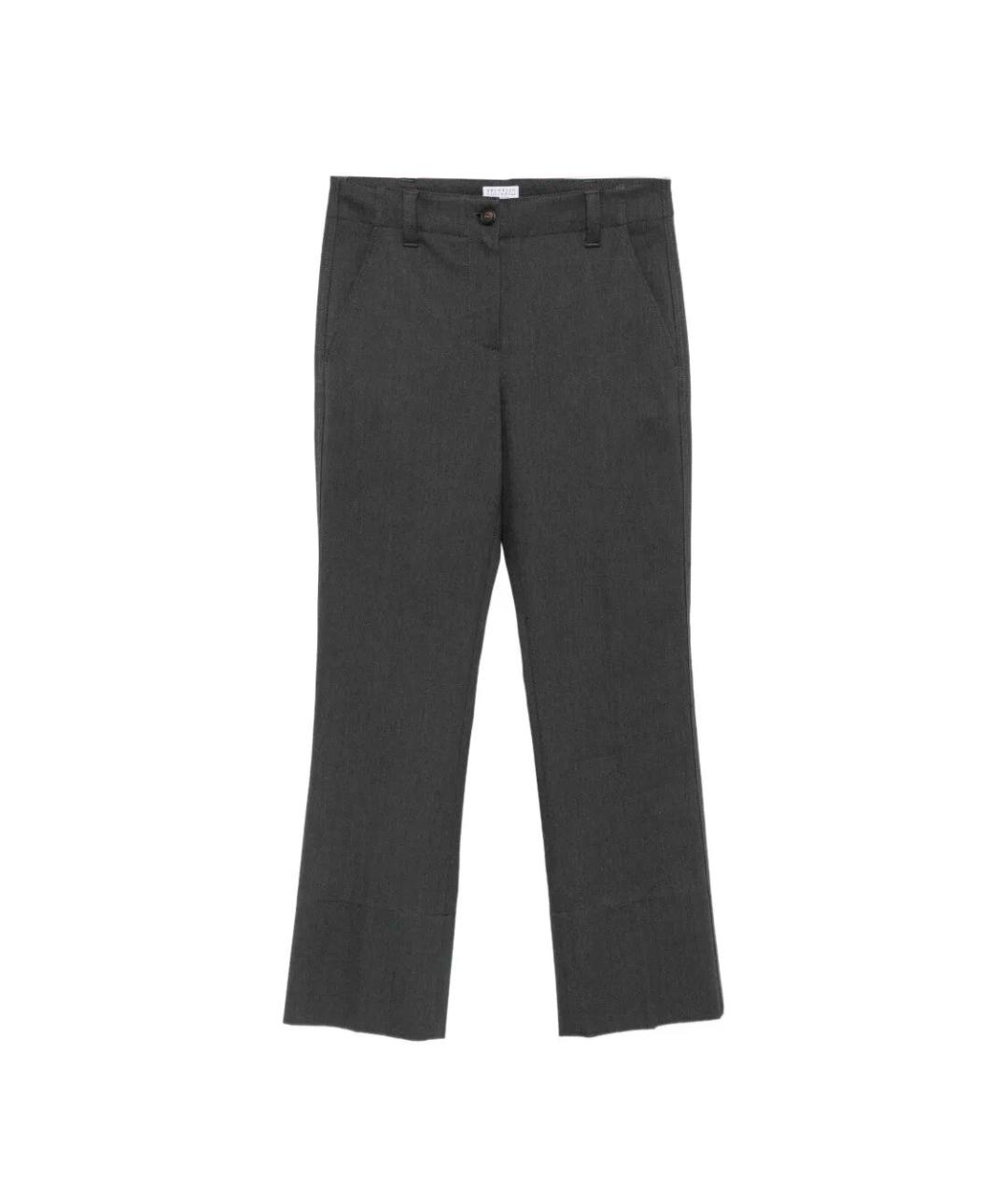 BRUNELLO CUCINELLI Антрацитовые хлопковые прямые брюки, фото 1