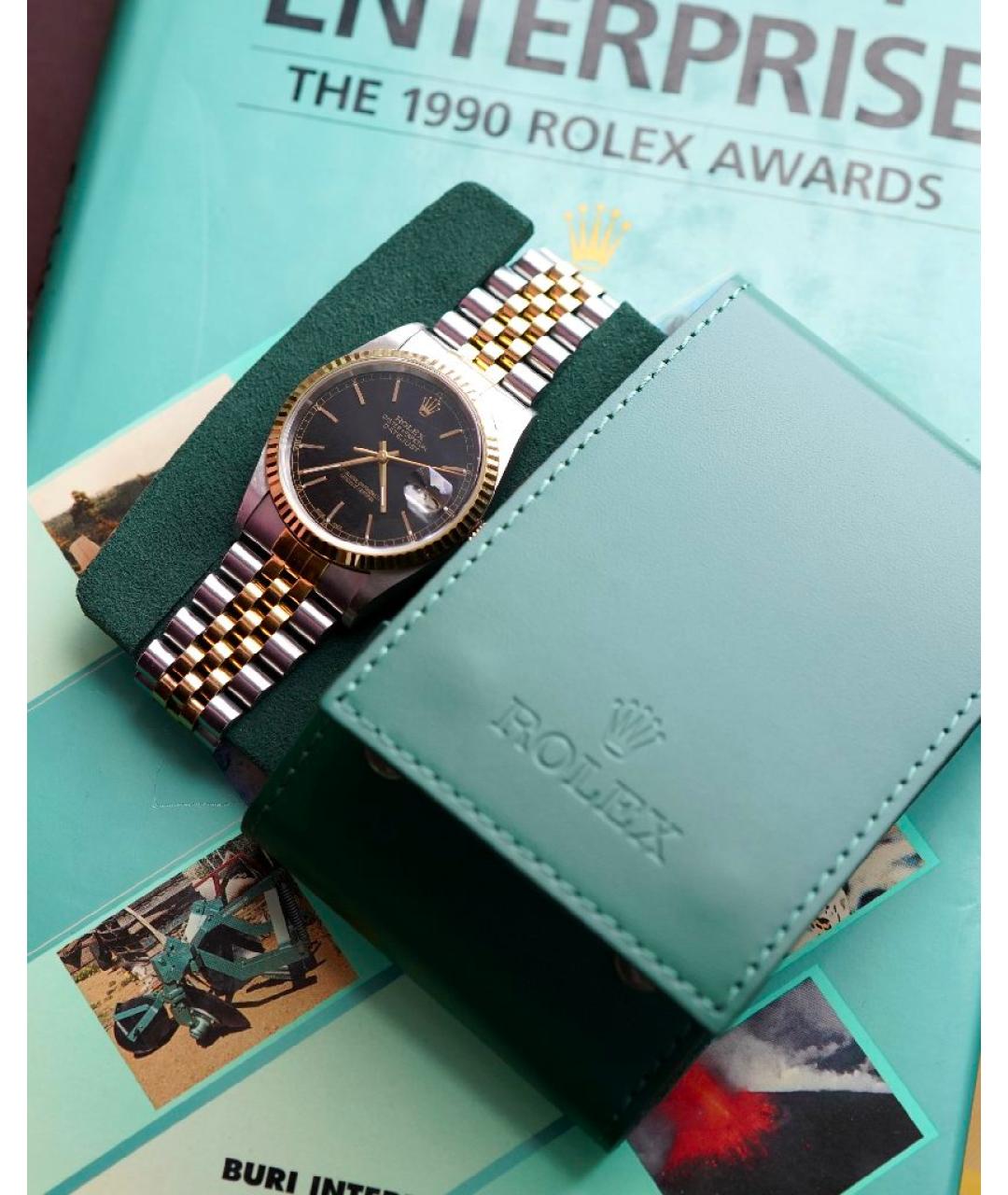 ROLEX Черные часы из желтого золота, фото 6