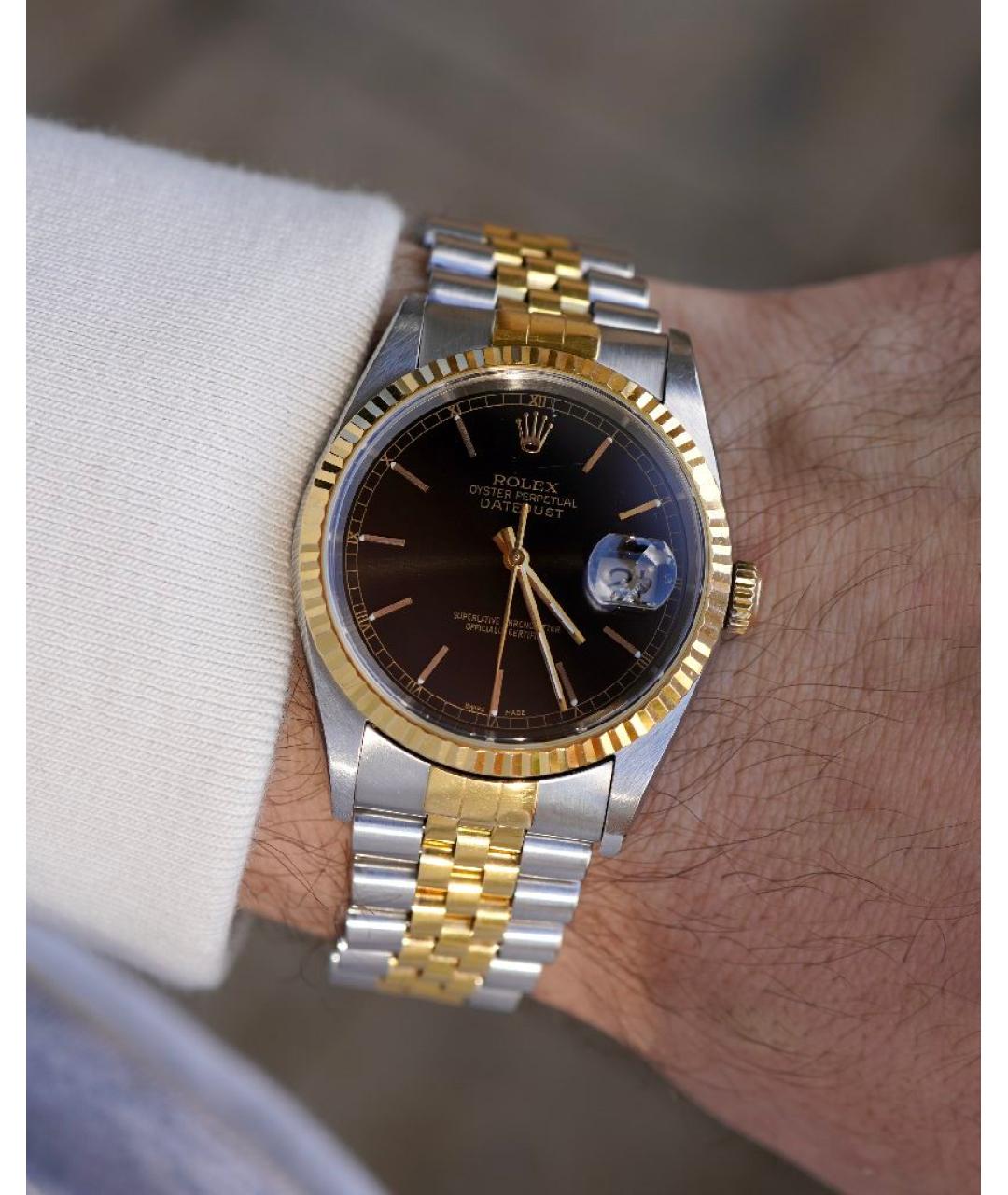 ROLEX Черные часы из желтого золота, фото 7