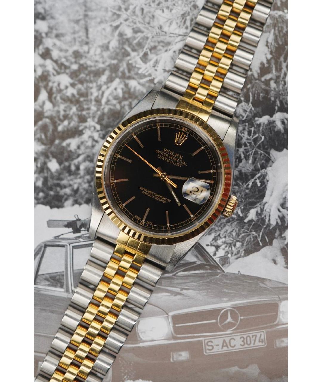 ROLEX Черные часы из желтого золота, фото 8