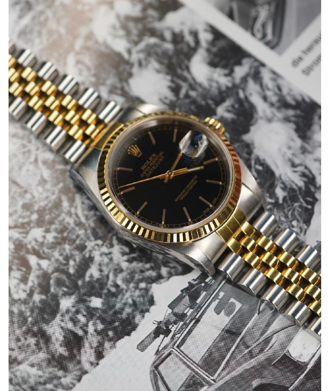 ROLEX Черные часы из желтого золота, фото 5