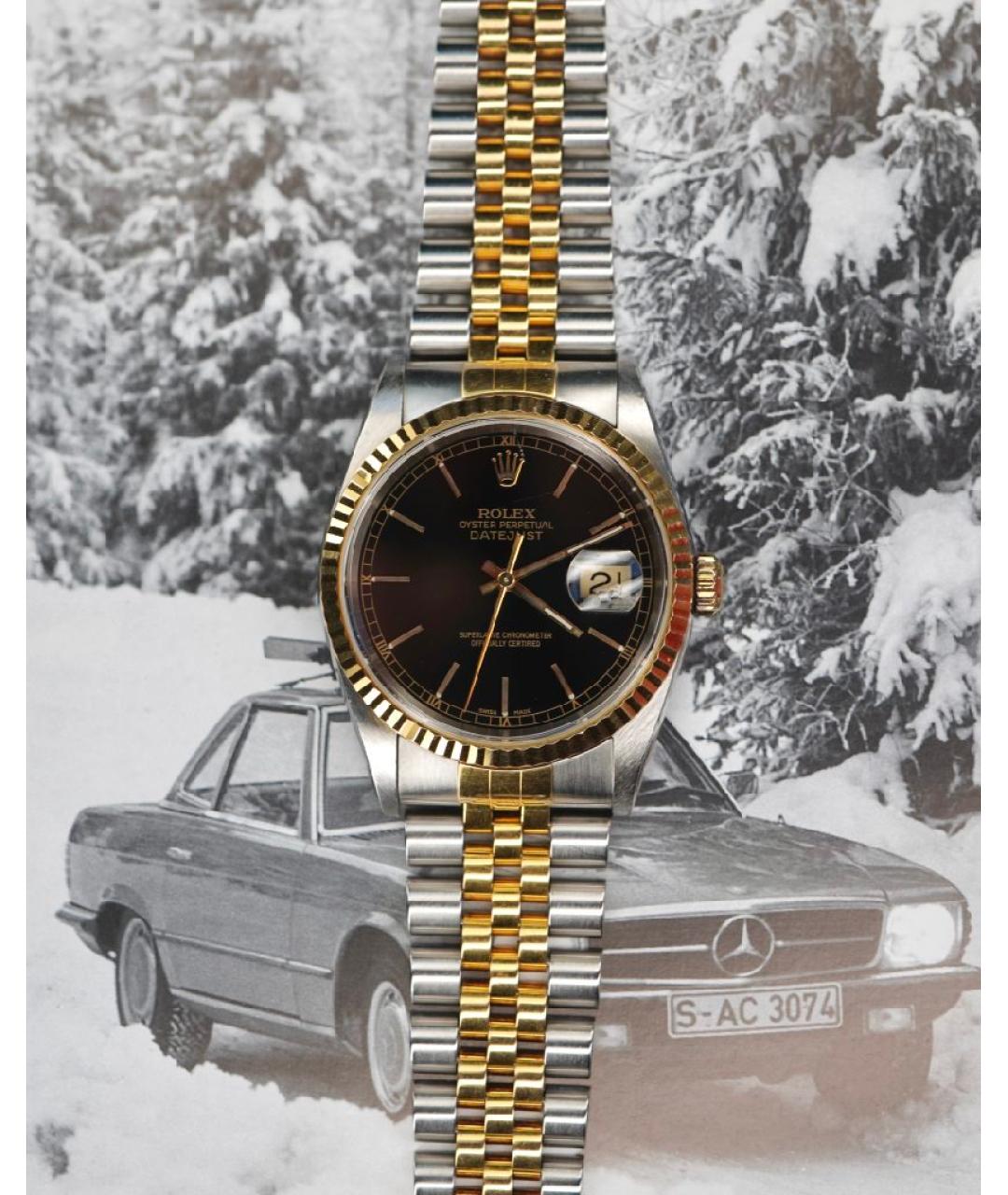 ROLEX Черные часы из желтого золота, фото 9
