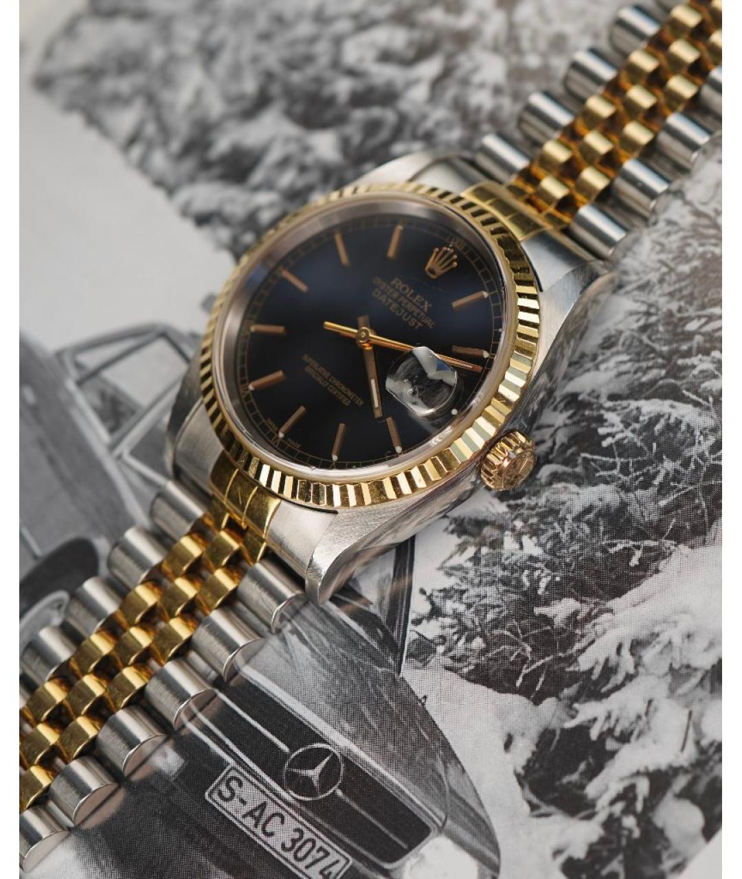 ROLEX Черные часы из желтого золота, фото 4
