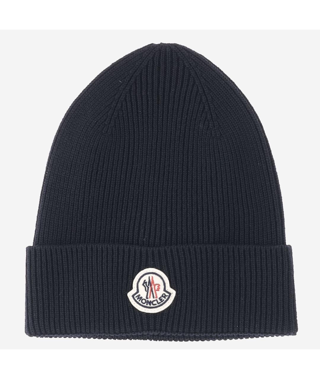 MONCLER Темно-синяя шерстяная шапка, фото 4