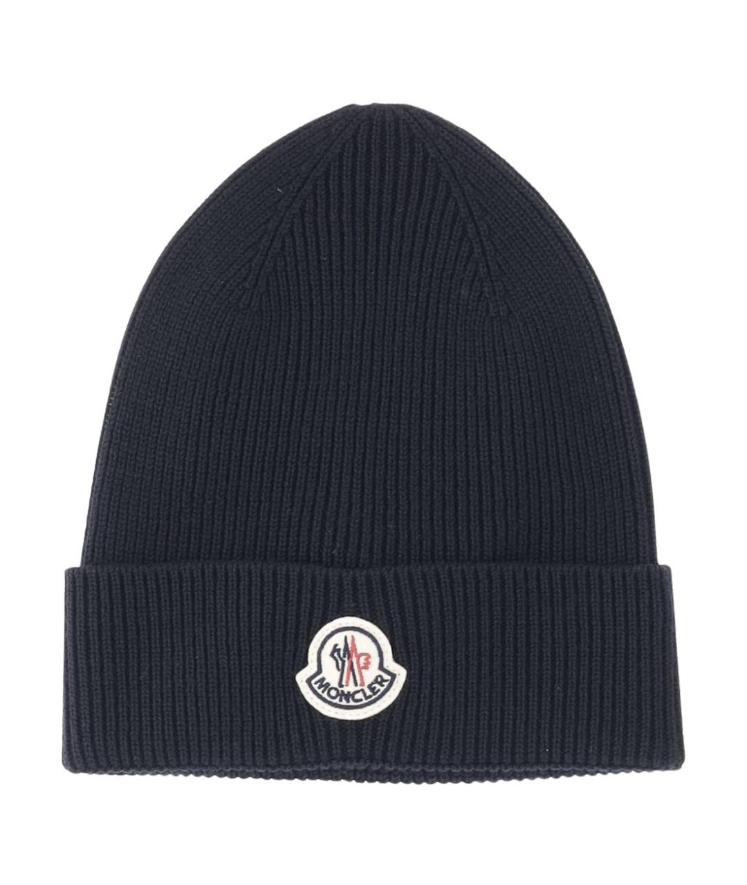 MONCLER Темно-синяя шерстяная шапка, фото 1