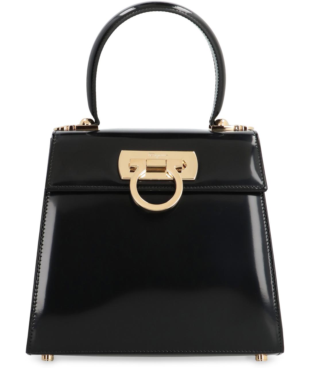 FERRAGAMO Черная кожаная сумка с короткими ручками, фото 1