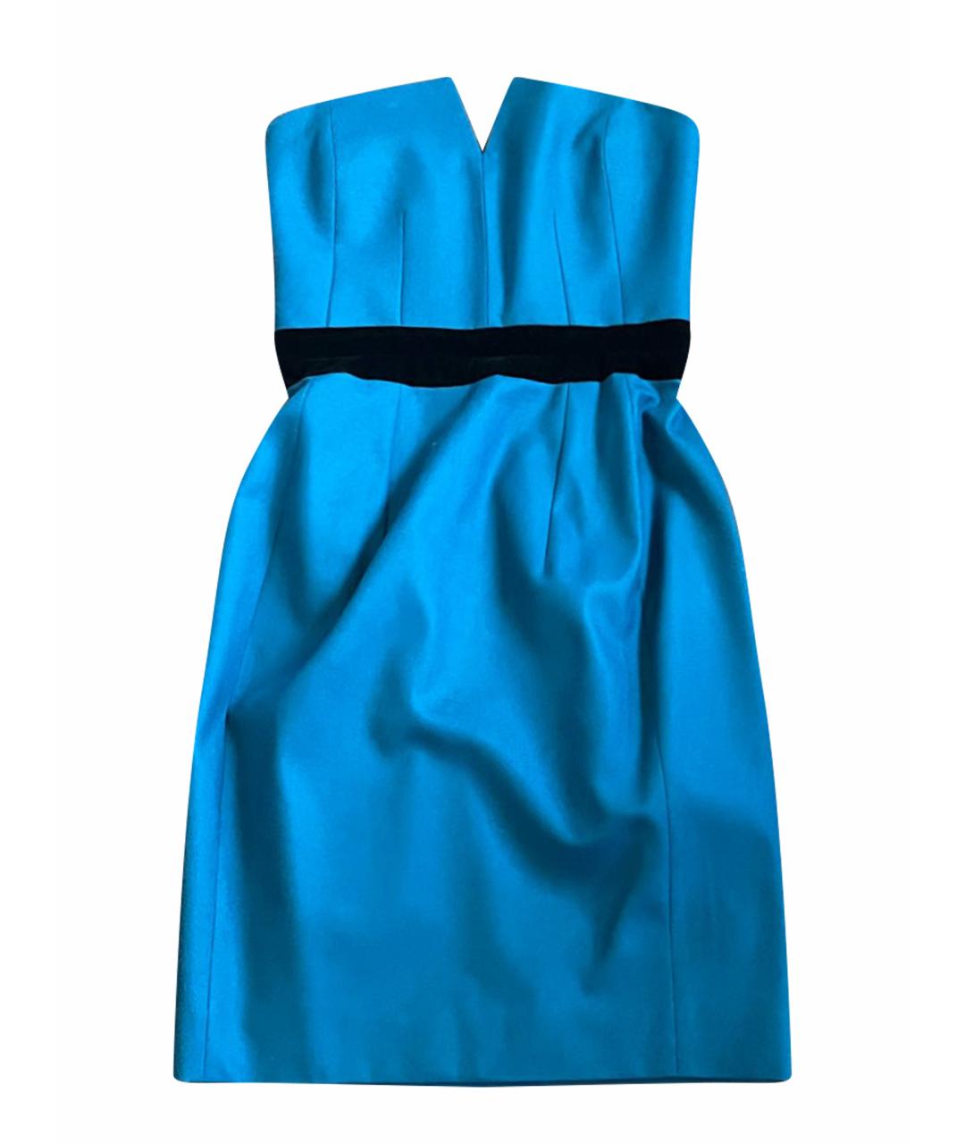 SAINT LAURENT Синее шерстяное коктейльное платье, фото 1