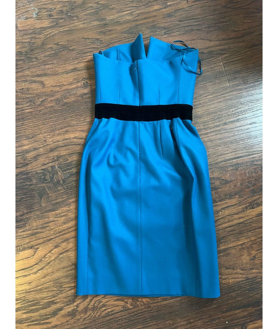 SAINT LAURENT Синее шерстяное коктейльное платье, фото 2
