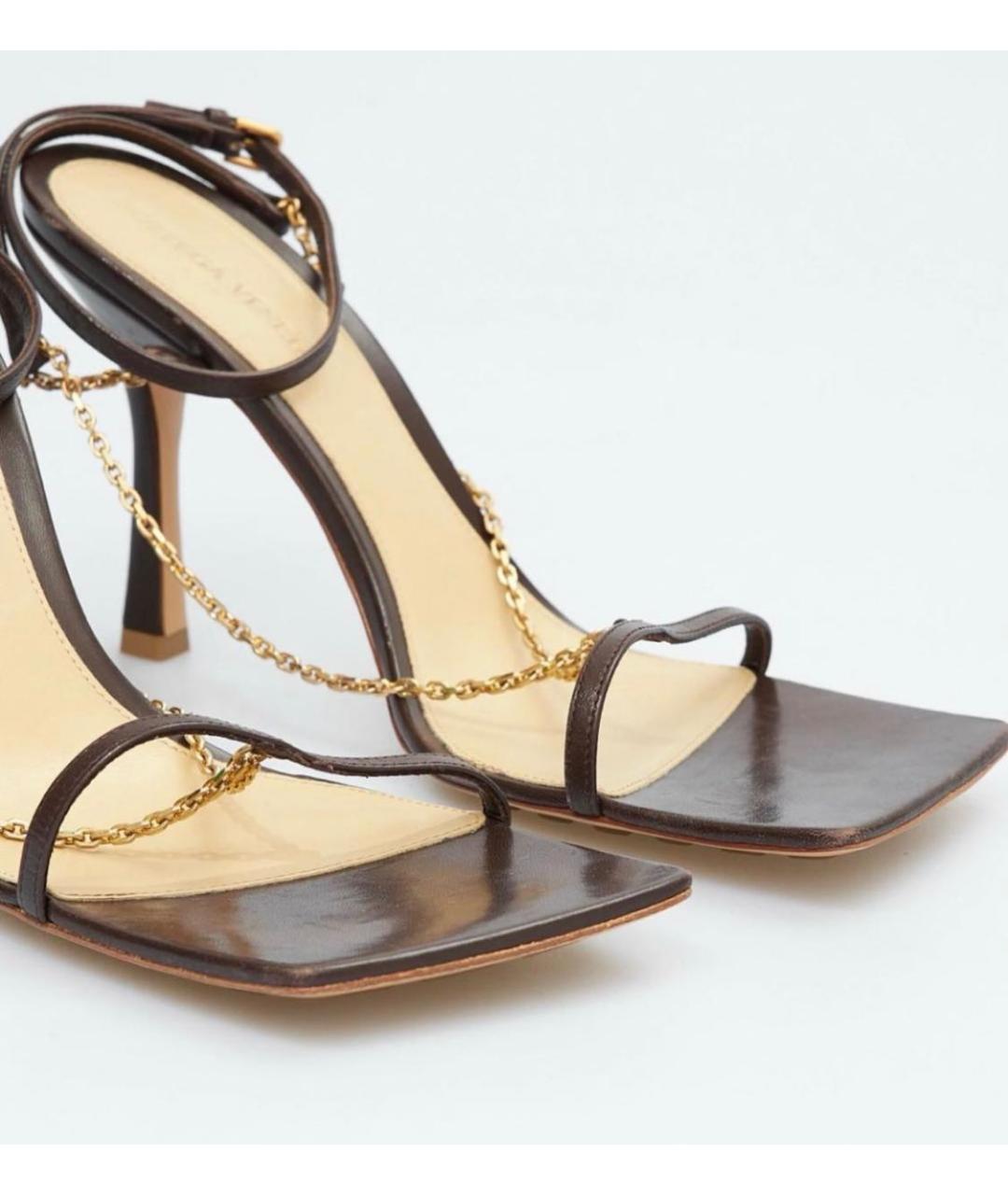 BOTTEGA VENETA Коричневые кожаные босоножки, фото 6