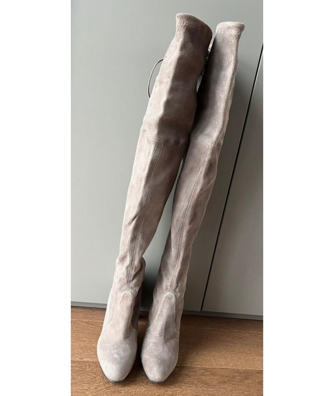 STUART WEITZMAN Бежевые замшевые ботфорты, фото 5