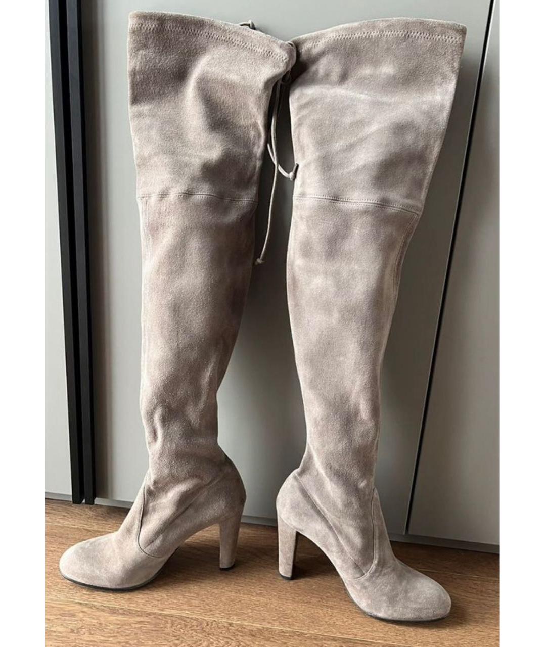 STUART WEITZMAN Бежевые замшевые ботфорты, фото 4