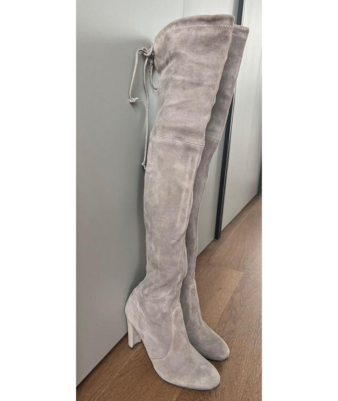 STUART WEITZMAN Бежевые замшевые ботфорты, фото 9