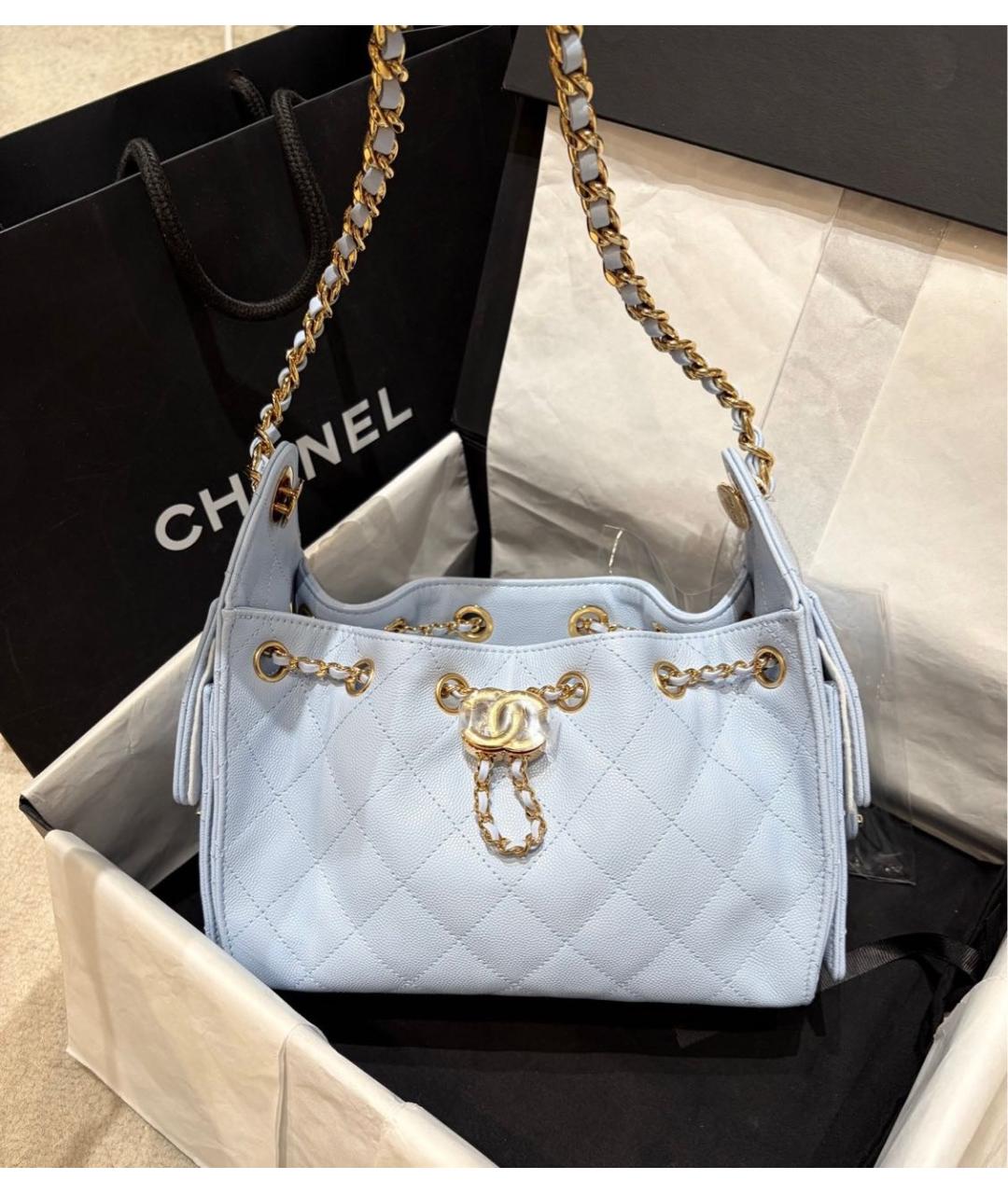 CHANEL Голубая кожаная сумка через плечо, фото 3