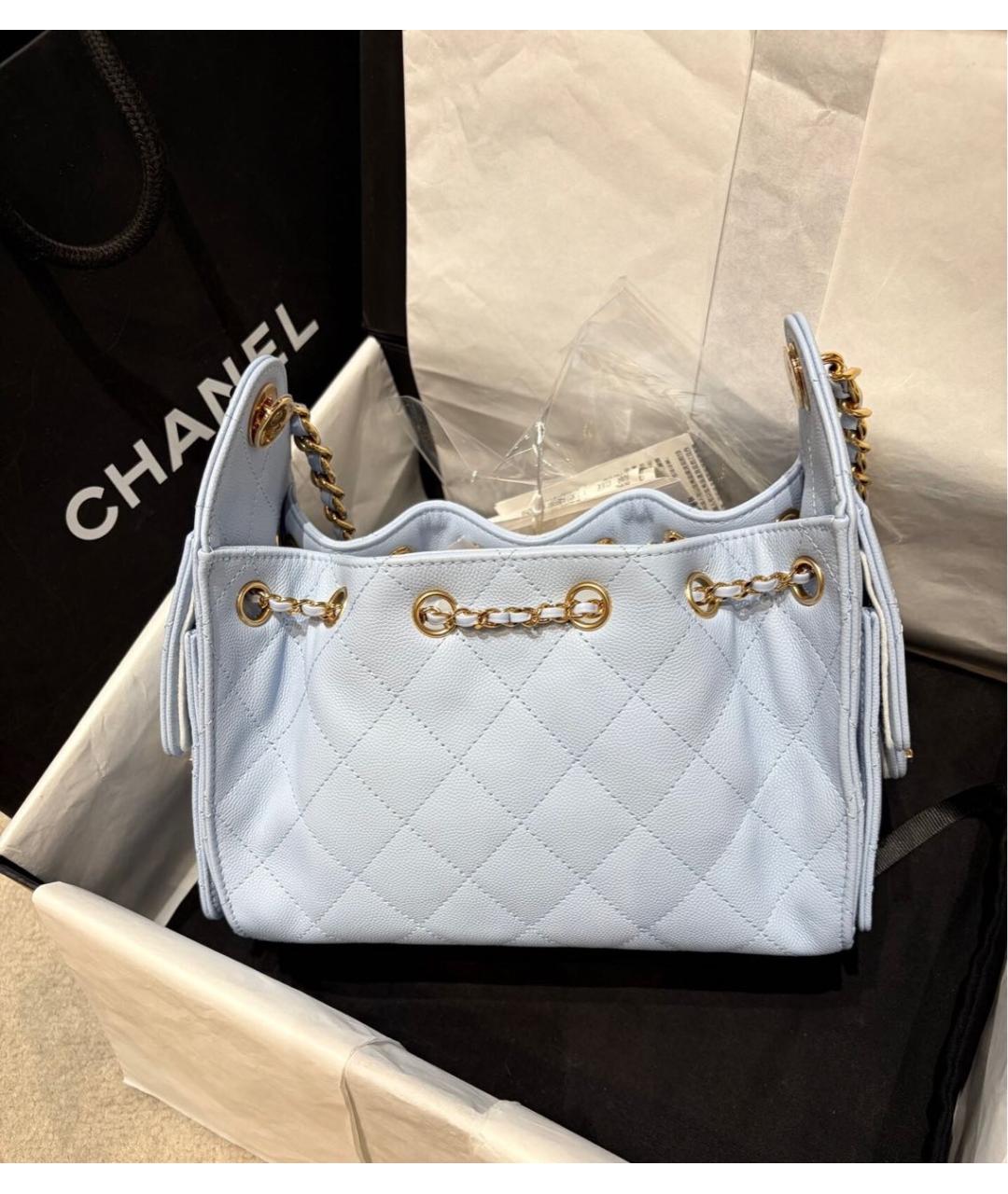 CHANEL Голубая кожаная сумка через плечо, фото 5