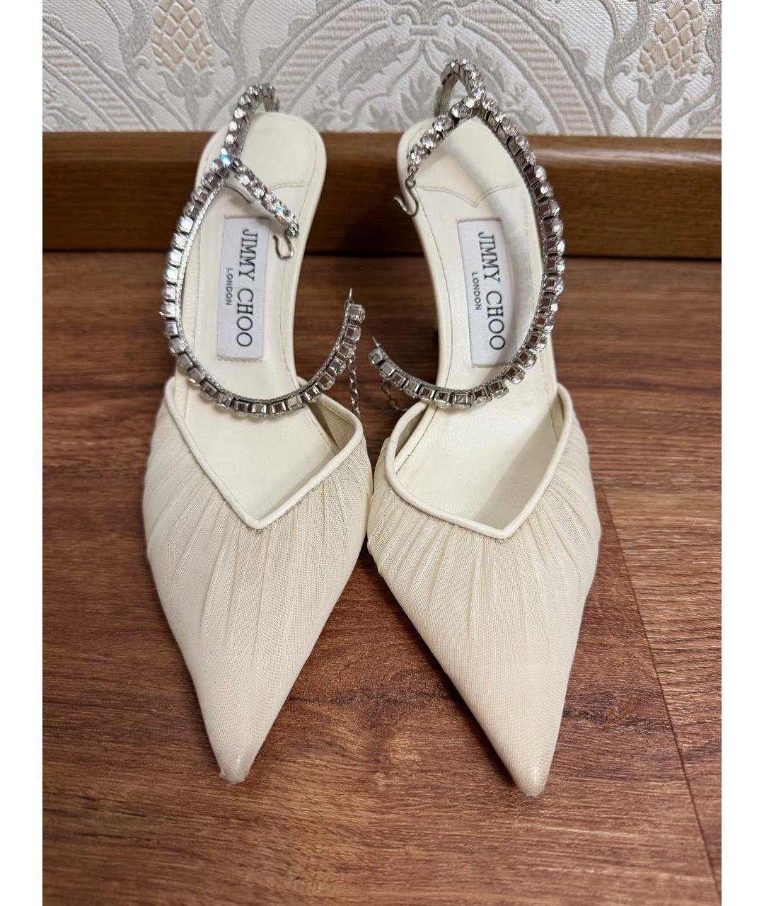 JIMMY CHOO Белые текстильные свадебные туфли на среднем каблуке, фото 2