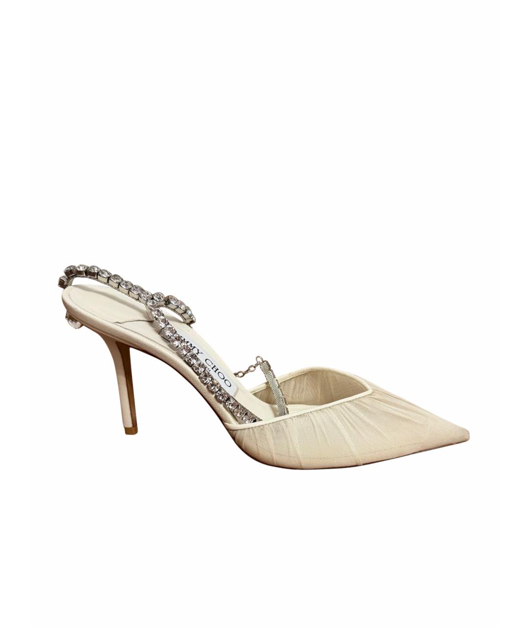 JIMMY CHOO Белые текстильные свадебные туфли на среднем каблуке, фото 1