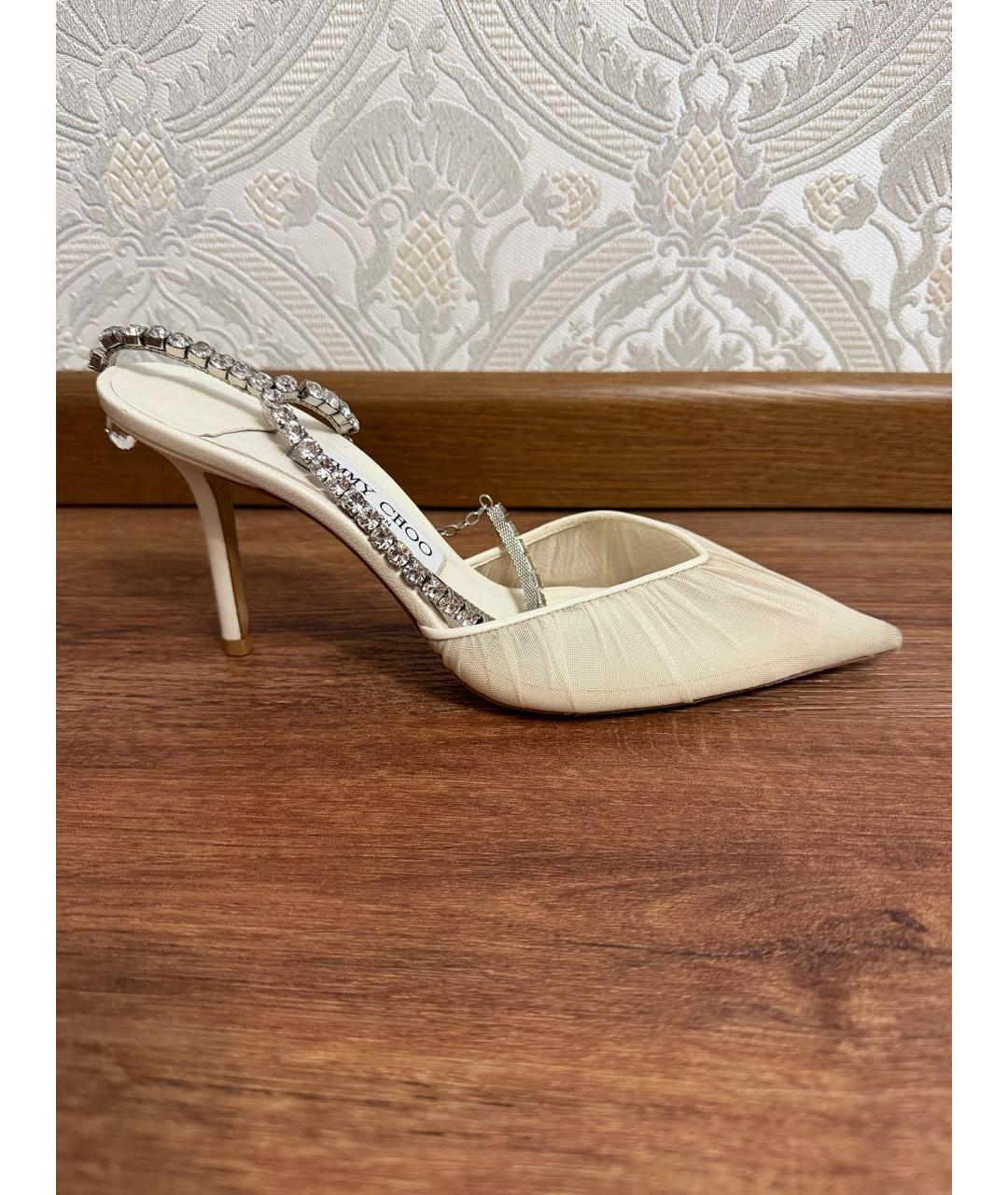 JIMMY CHOO Белые текстильные свадебные туфли на среднем каблуке, фото 8