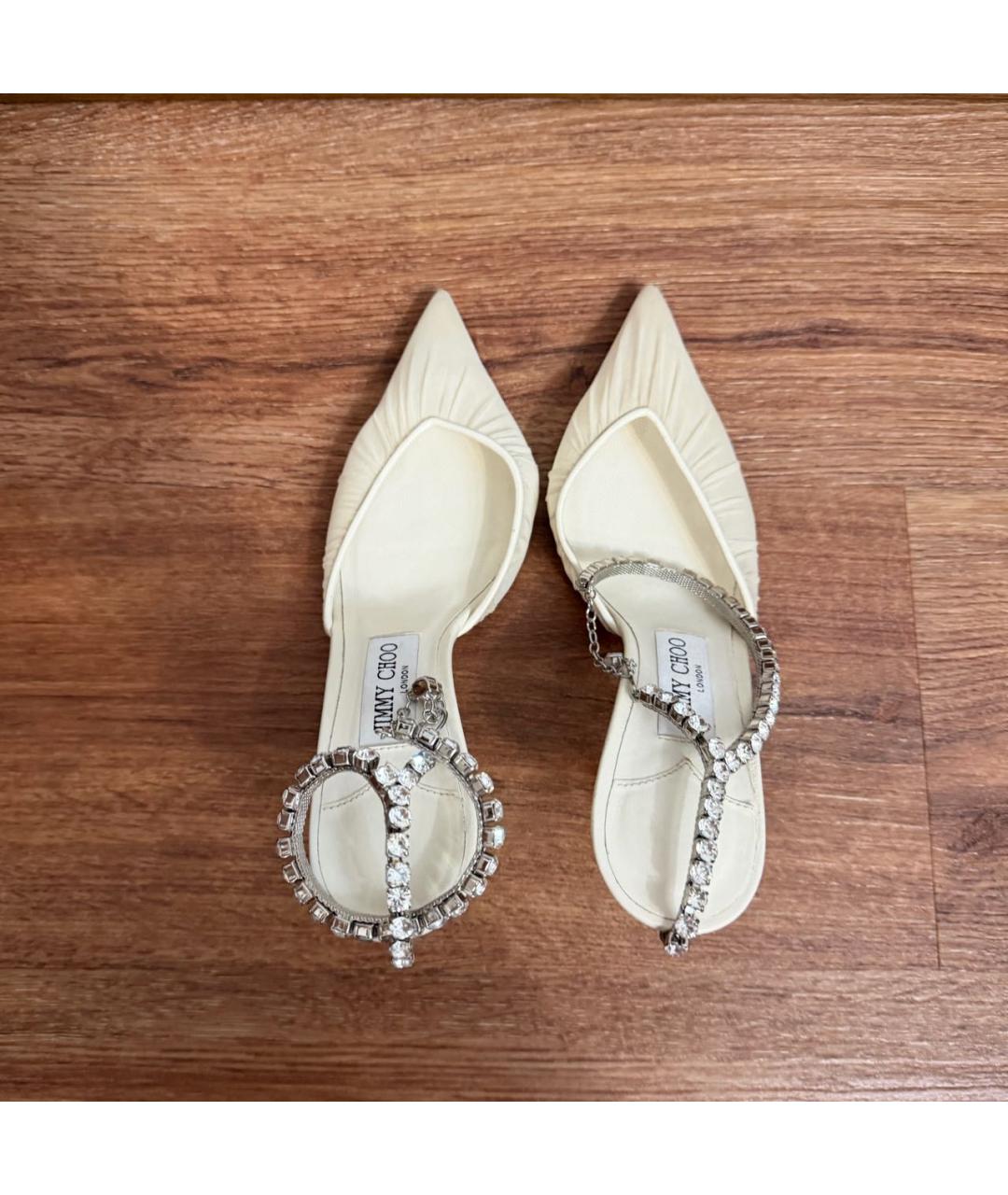 JIMMY CHOO Белые текстильные свадебные туфли на среднем каблуке, фото 3