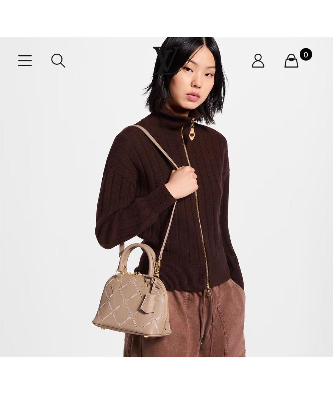 LOUIS VUITTON Бежевая кожаная сумка с короткими ручками, фото 5