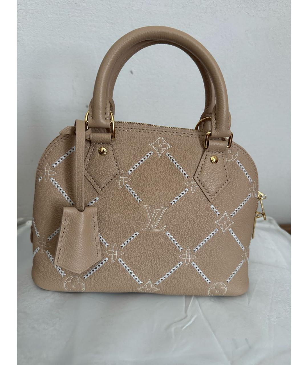 LOUIS VUITTON Бежевая кожаная сумка с короткими ручками, фото 9