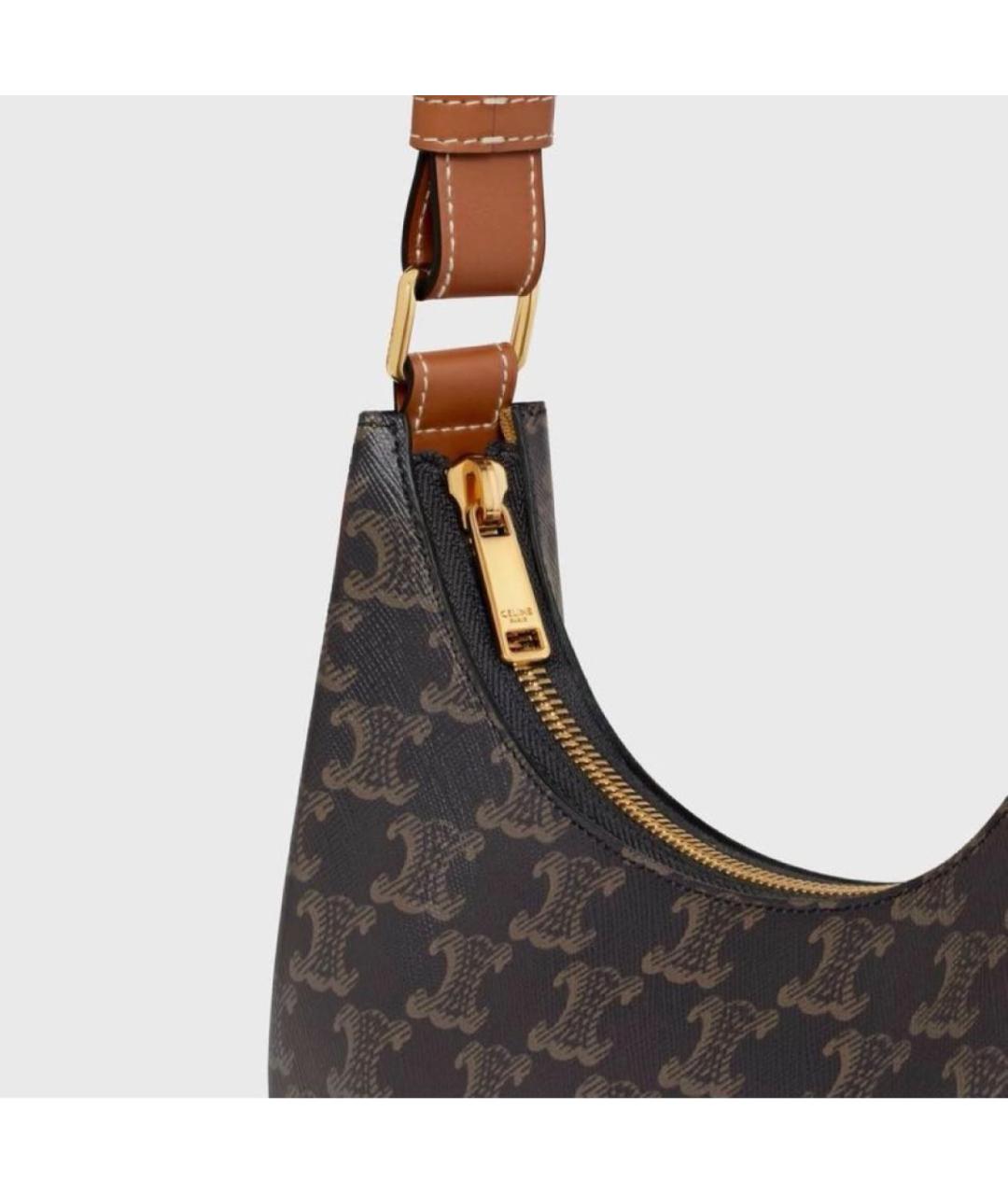 CELINE Коричневая кожаная сумка с короткими ручками, фото 4