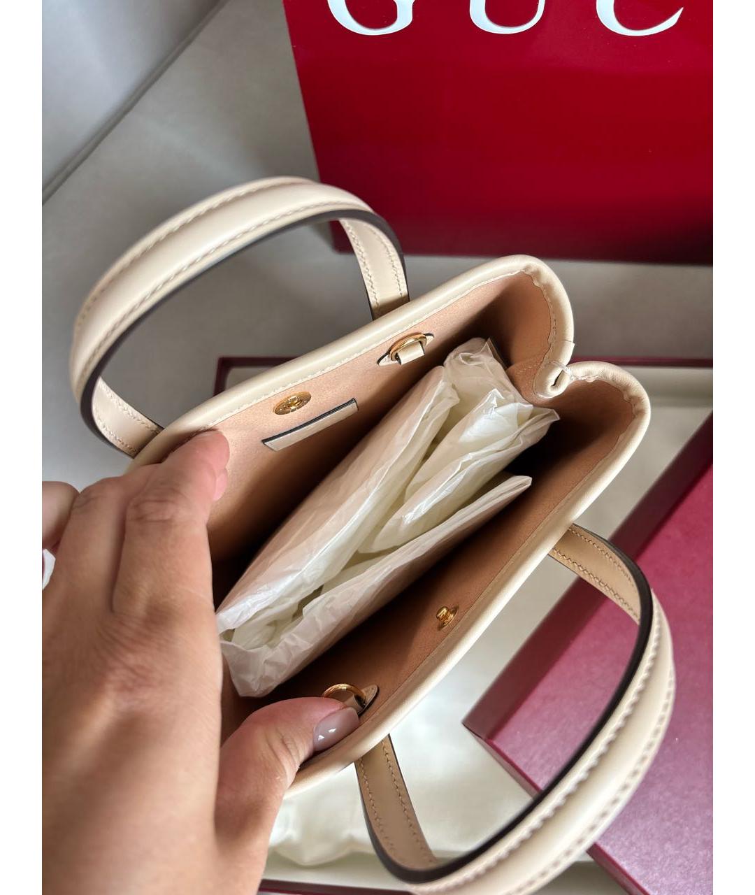 GUCCI Бежевая кожаная сумка через плечо, фото 4